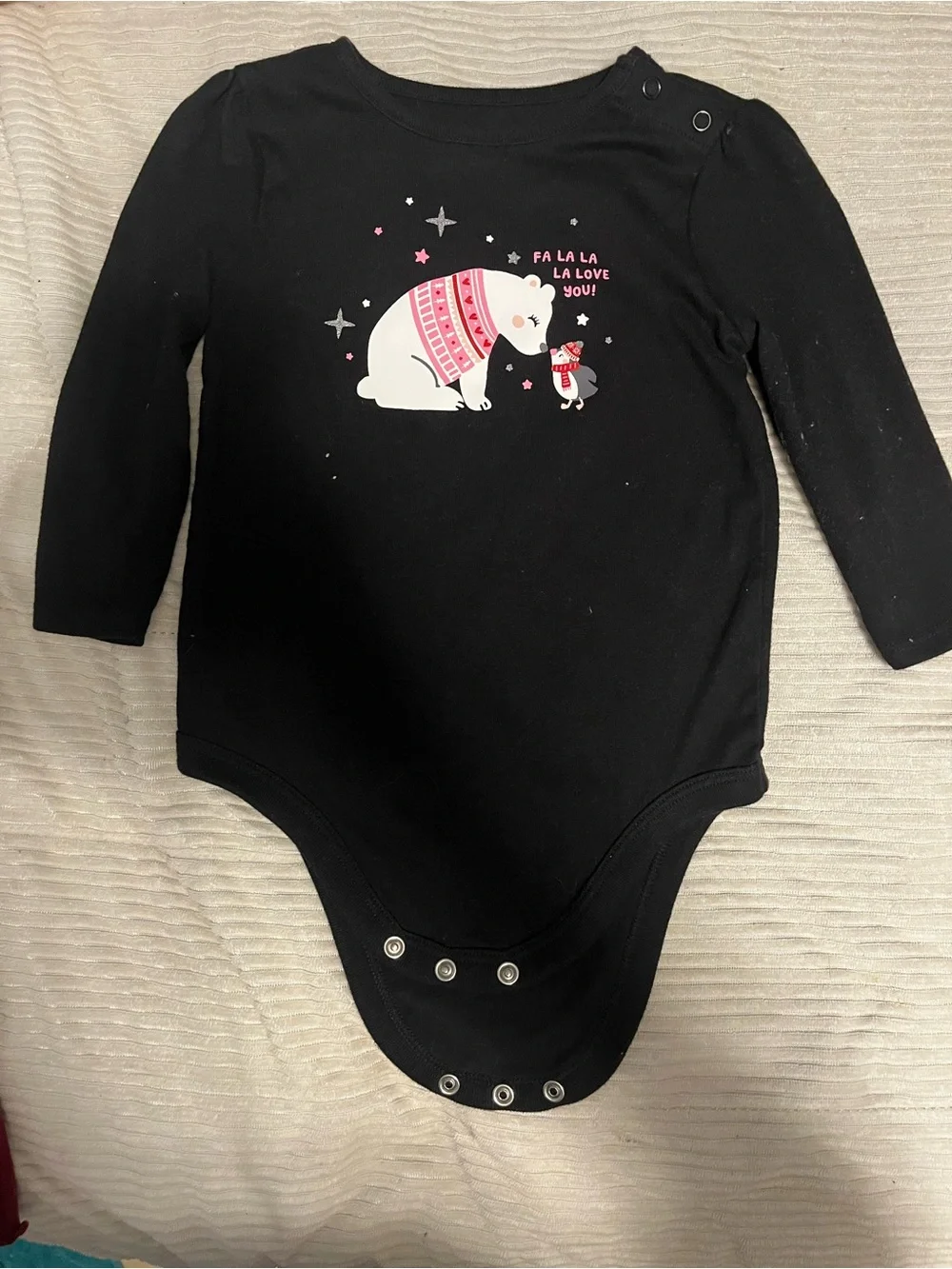 Black Polar Bear Graphic Long-Sleeve One-Piece for Kids